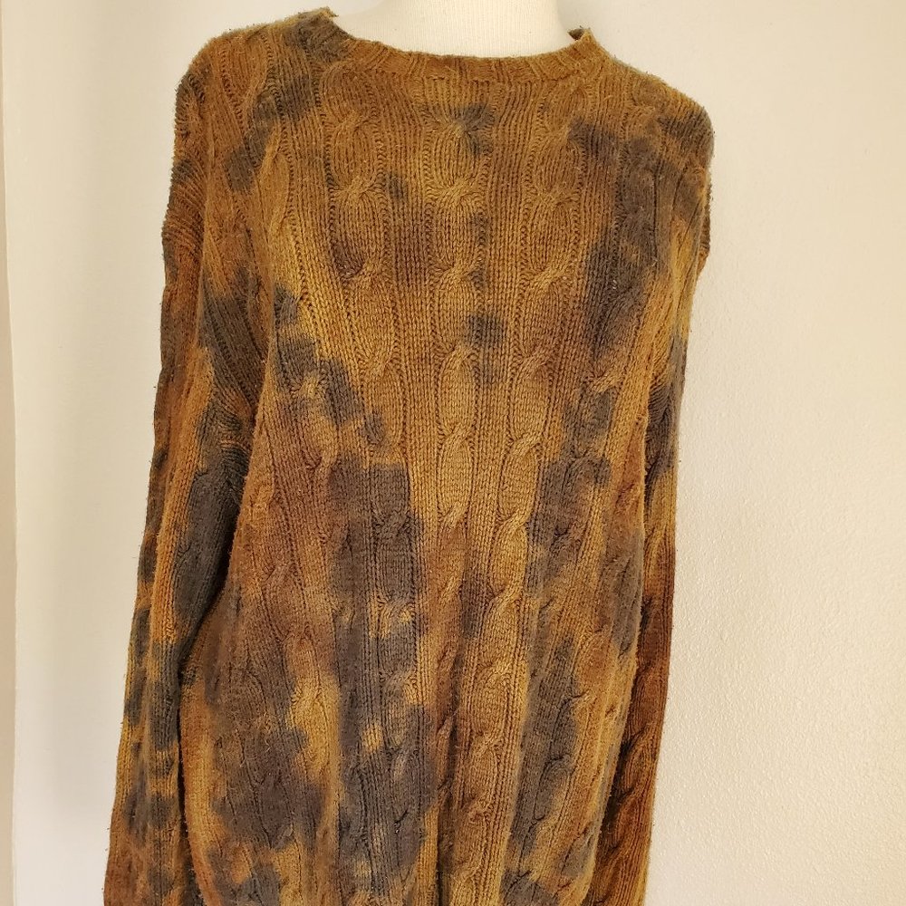 Ralph Lauren Silk Sweater camouflage safari cowboy camel tan brown black XL tall